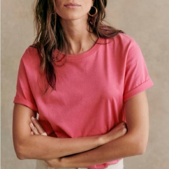 Sezane Bubblegum Pink Conrad Organic Cotton T-Shirt Size Large French Tee Crew L - Picture 12 of 13
